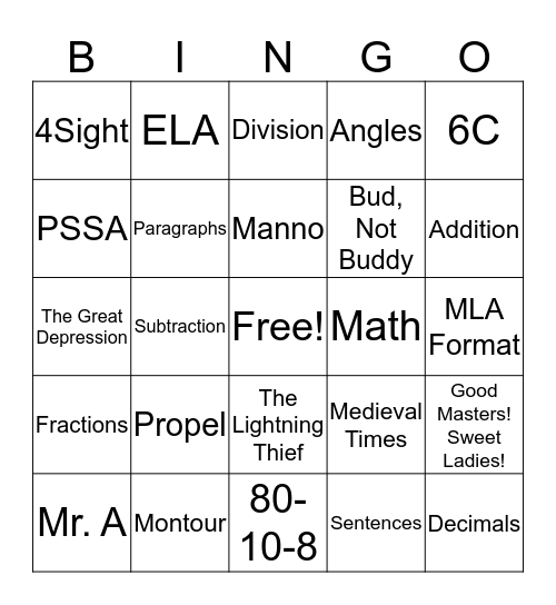 6C Bingo Card