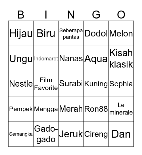 Nanie Bingo Card