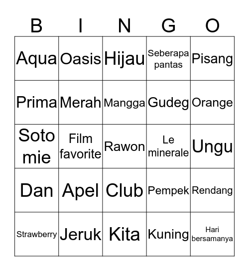 Kevin's Bingo Card