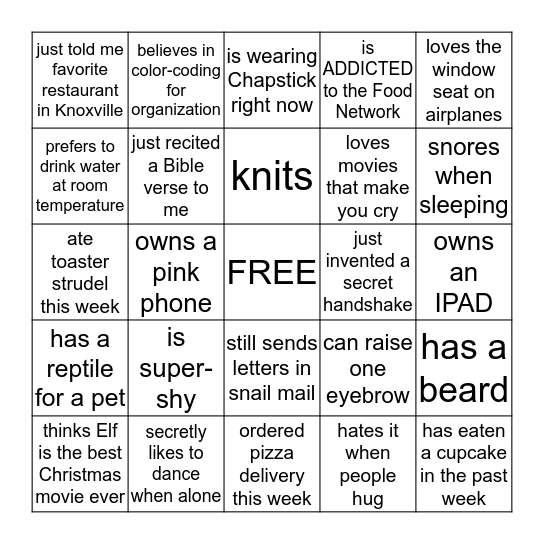 People Bingo Card