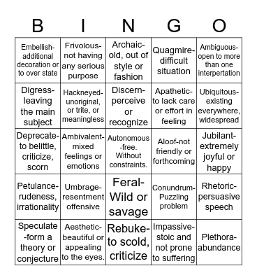 SAT II Review Bingo Card