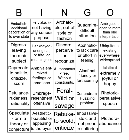 SAT II Review Bingo Card