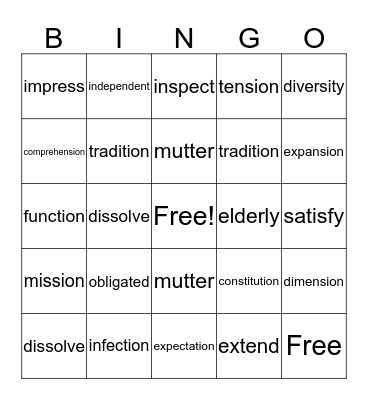 Vocabulary Bingo Card