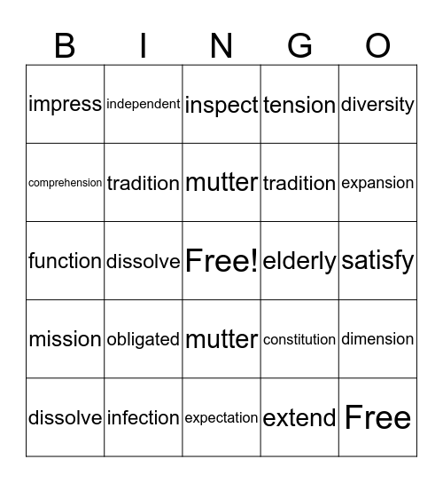 Vocabulary Bingo Card