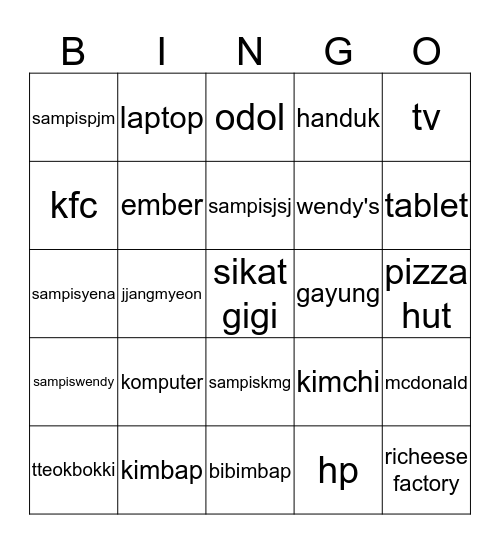 @sampisksj lucu Bingo Card