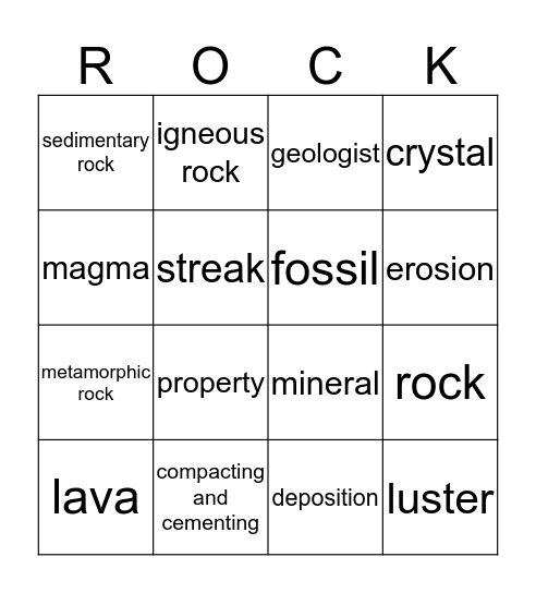 Rocks Bingo Card