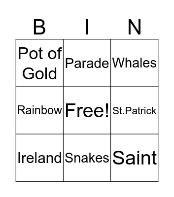 St.Patricks Day Bingo Card