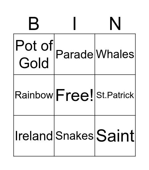 St.Patricks Day Bingo Card