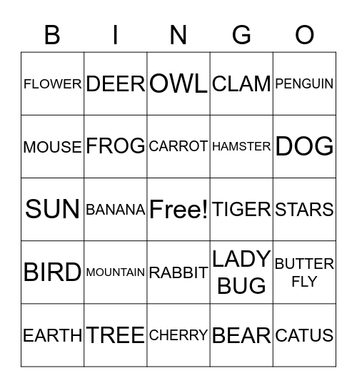 Creation Bingo Card