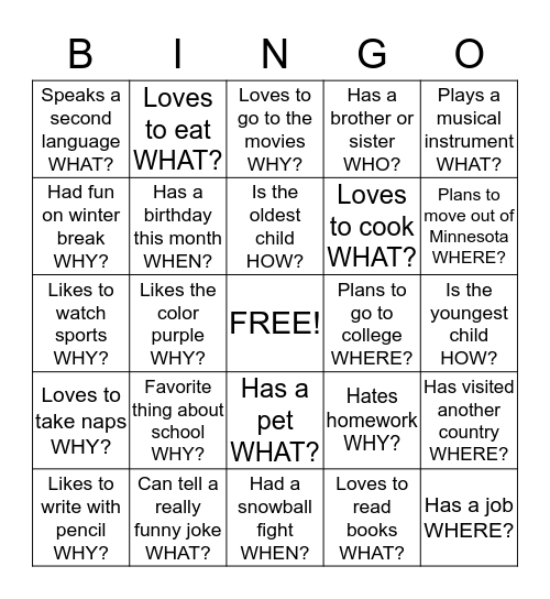 Heritage Bingo Card