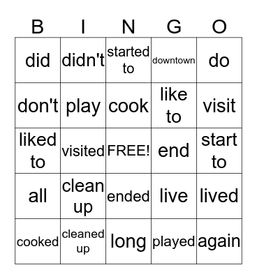 Book 4 Lesson 1 (verbs) Bingo Card
