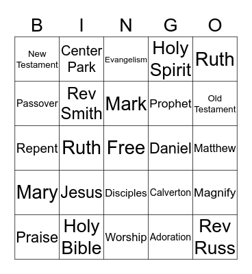 Kingdom Fellowship Bingo Card