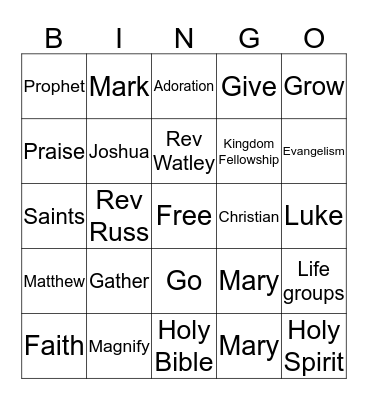 Kingdom Fellowship Bingo Card