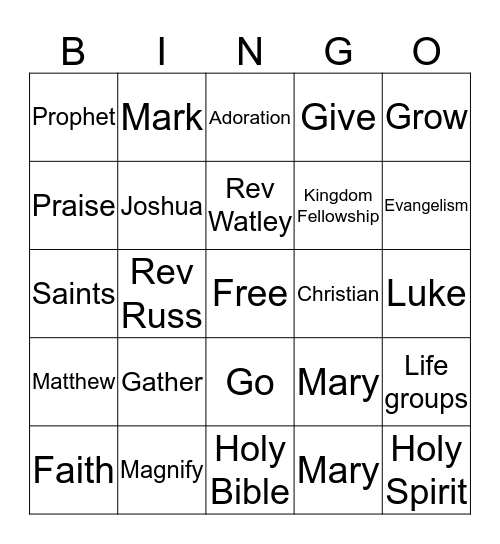 Kingdom Fellowship Bingo Card