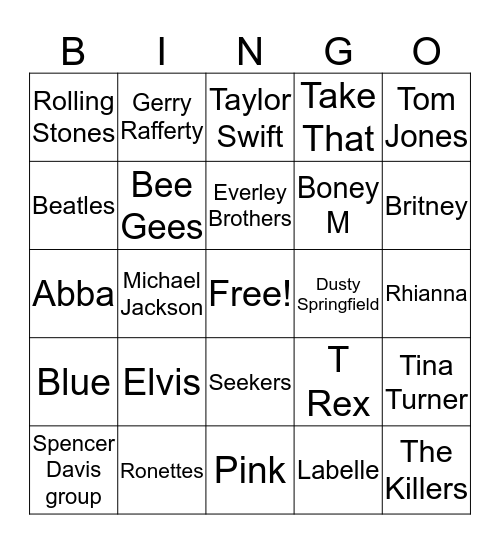 Musical Bingo Card