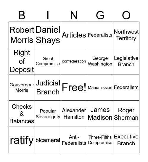 Chapter 3: A More Perfect Union  Bingo Card
