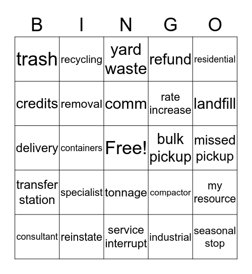 Trash Talking Bingo Card