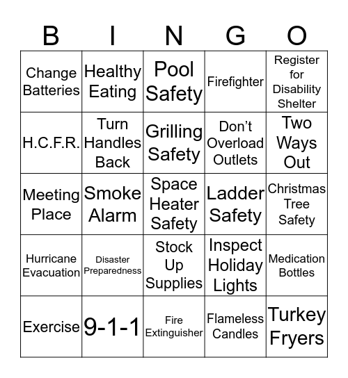 HCFR SAFETY BINGO Card