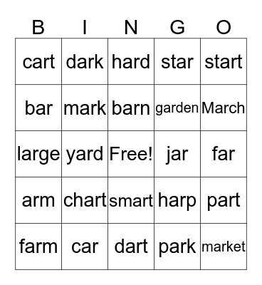 Bossy "r" Bingo Card