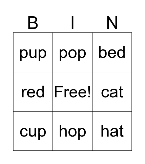 Hop On Pop Bingo Card
