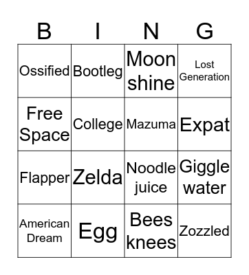 The Great F. Scott Fitzgerald Bingo Card