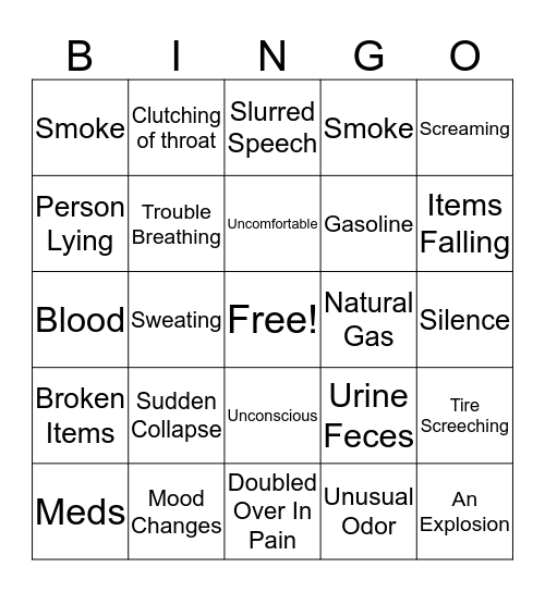 Recognizing a Emergency Bingo Card