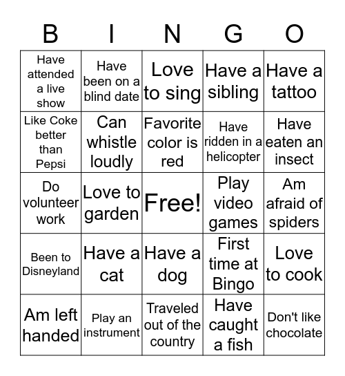 Human Bingo Card