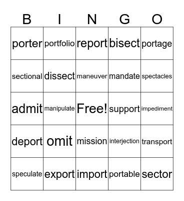 Vocabulary Bingo Card