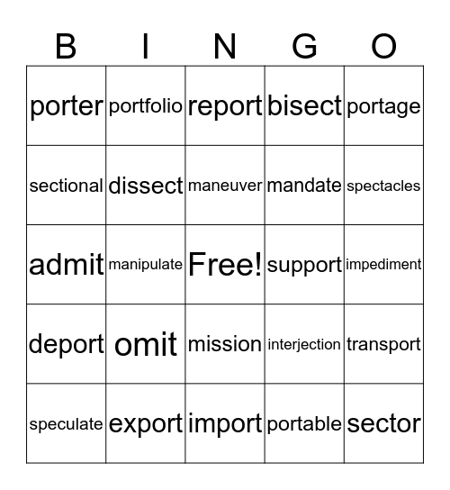 Vocabulary Bingo Card