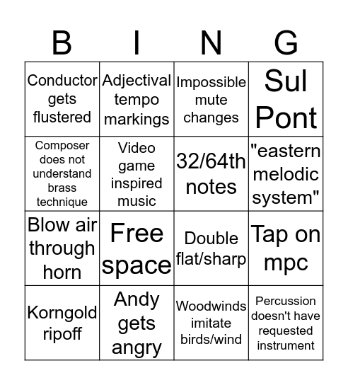 New Music Bing Bingo Card