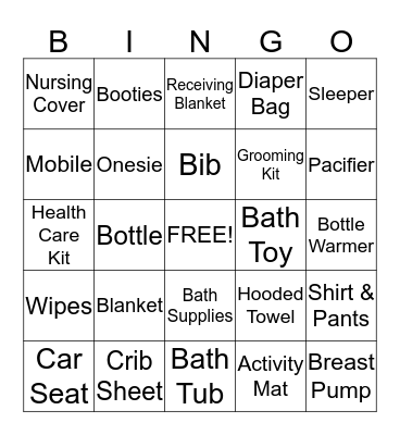 Anita's Baby Gift Bingo Card