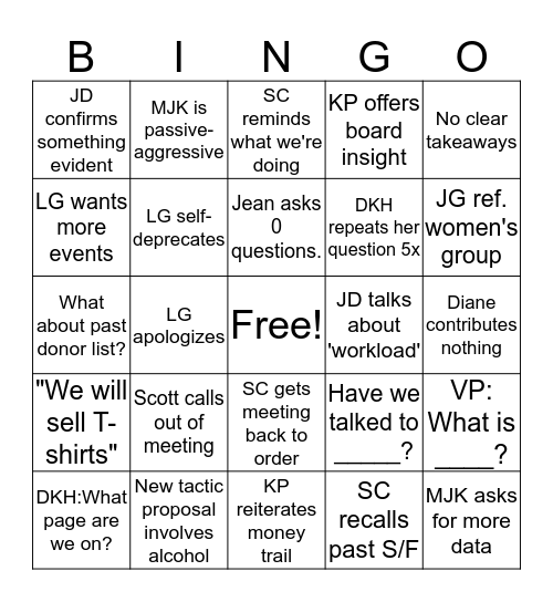 MHC Dev Committee BINGO Card