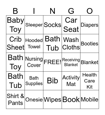 Anita's Baby Gift Bingo Card