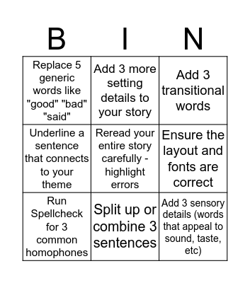 Editing Bingo Card