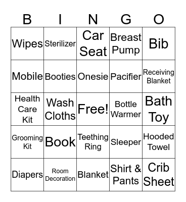 Anita's Baby Gift Bingo Card