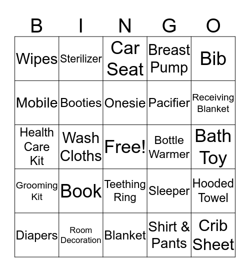 Anita's Baby Gift Bingo Card