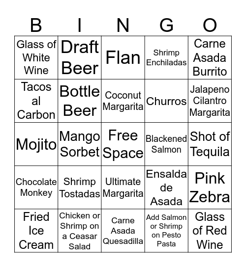 CAFE SABOR Bingo Card