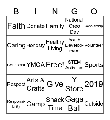 YMCA Bingo Card