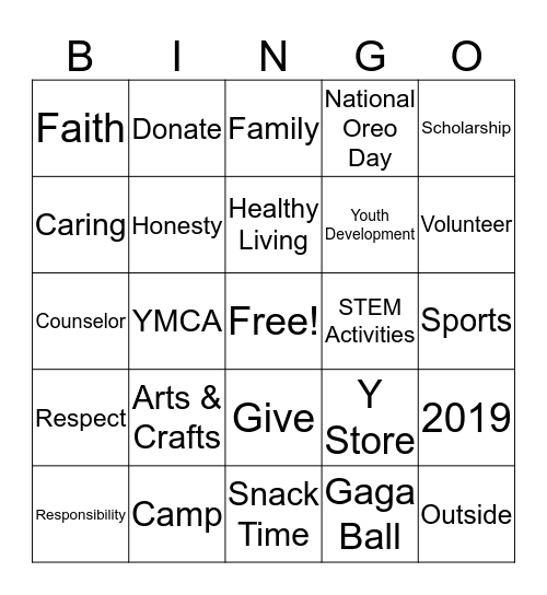 YMCA Bingo Card