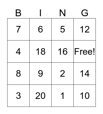 Multiplication Bingo Card