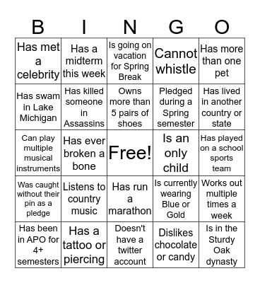 APO BINGO Card
