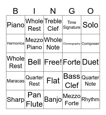 Musical Bingo  Bingo Card