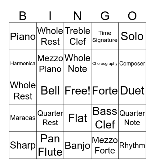 Musical Bingo  Bingo Card