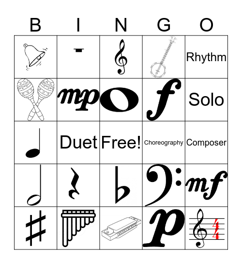 Musical Bingo  Bingo Card