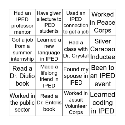 IPED Bingo Card