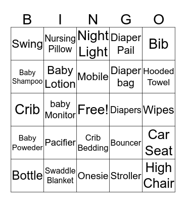 Baby Shower Bingo Card