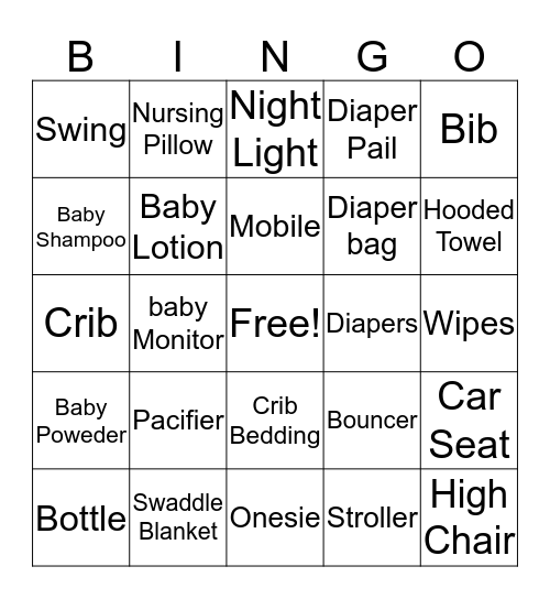 Baby Shower Bingo Card