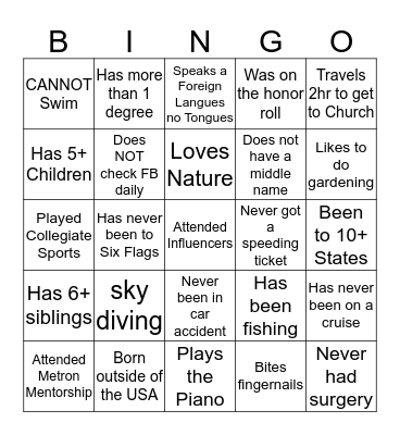 Harvest Family Fun Night Bingo Card