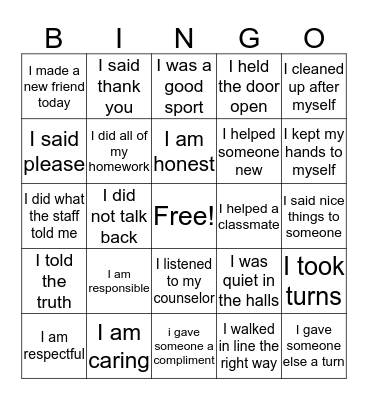 character counts Bingo Card