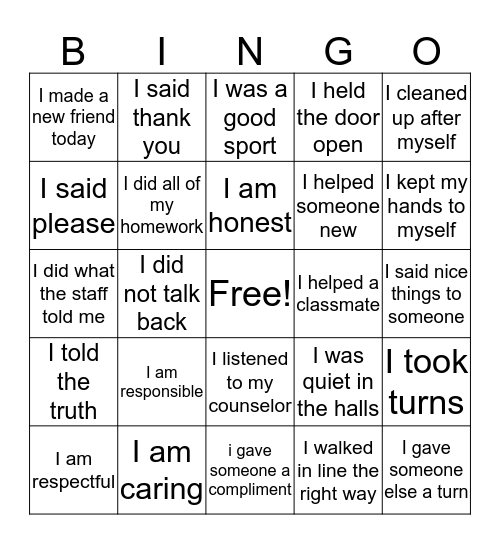 character counts Bingo Card